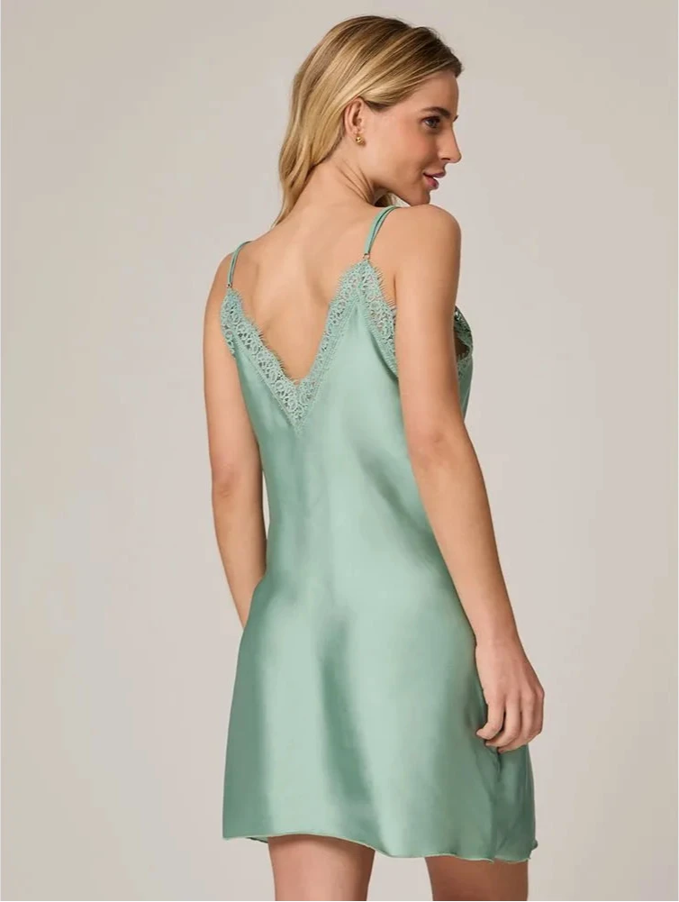 Green Short Satin Loungewear Slip